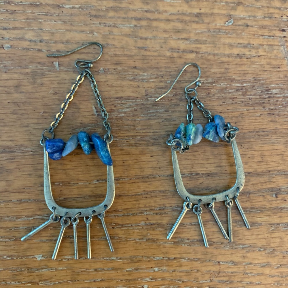 Brass & Blue Stone dangling earrings